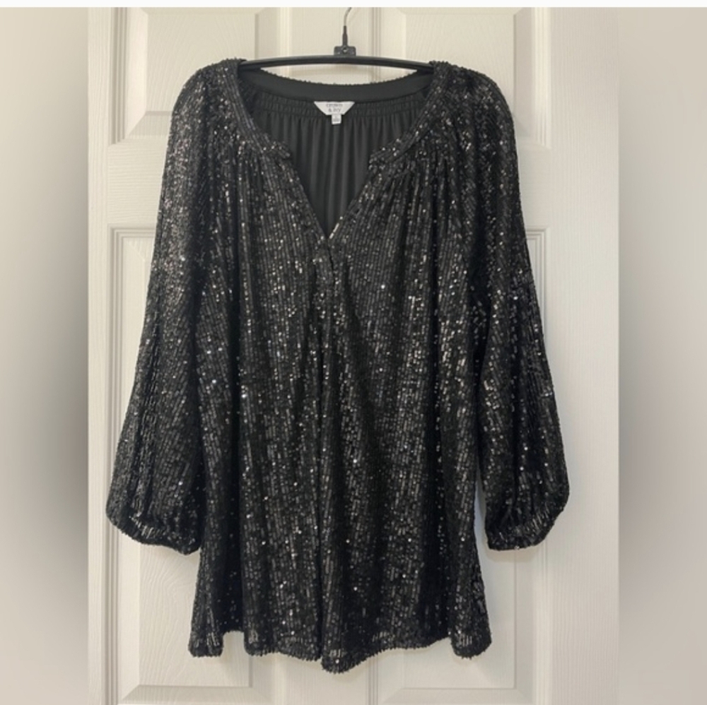 Crown & Ivy Black Sequin Blouse